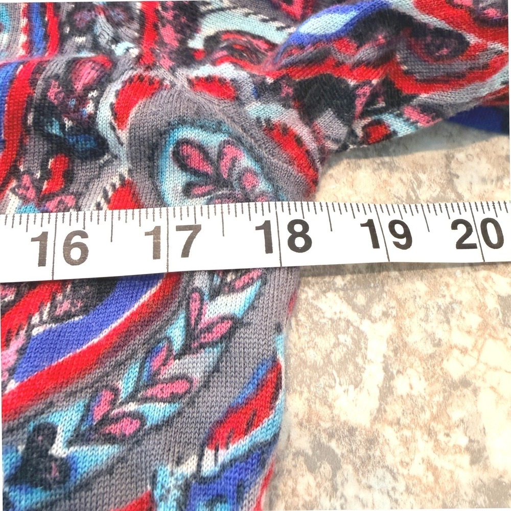 Talbots Cardigan Size M Blue Red Paisley Merino Wool Button Front Sweater - Picture 4 of 9